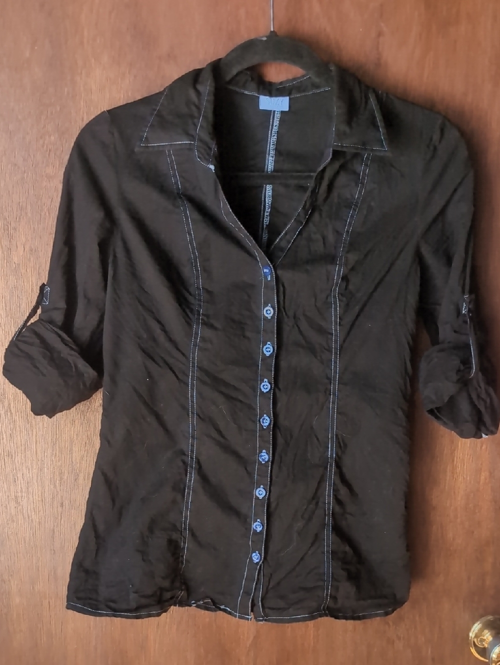 Black Shirt with Contrast Blue Stitching & Buttons